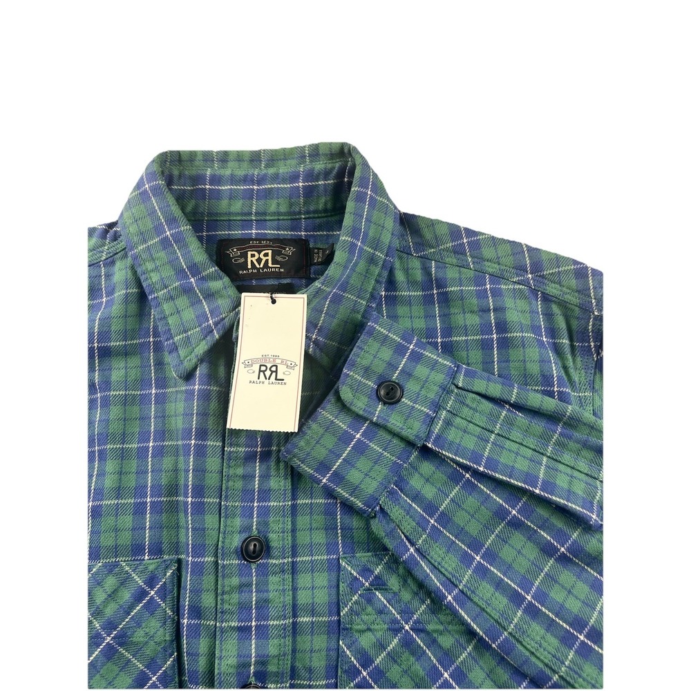 RRL Double RL Ralph Lauren Women's Plaid Flannel Shirt Sz 4 Blue Green NWT